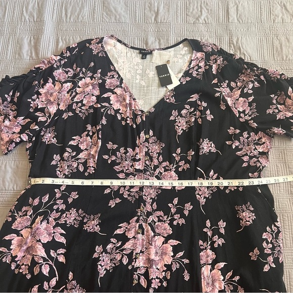 Torrid Dress Midi Rayon Slub Button Front Tie Black Pink Floral Plus Size 4X NEW - Picture 10 of 15